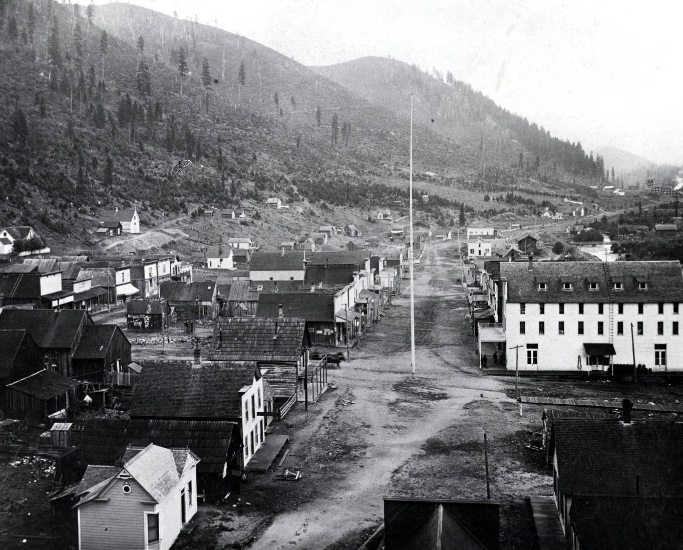 Looking east on Earle Street toward the Gold Hunter Mill. Mullan, Idaho.