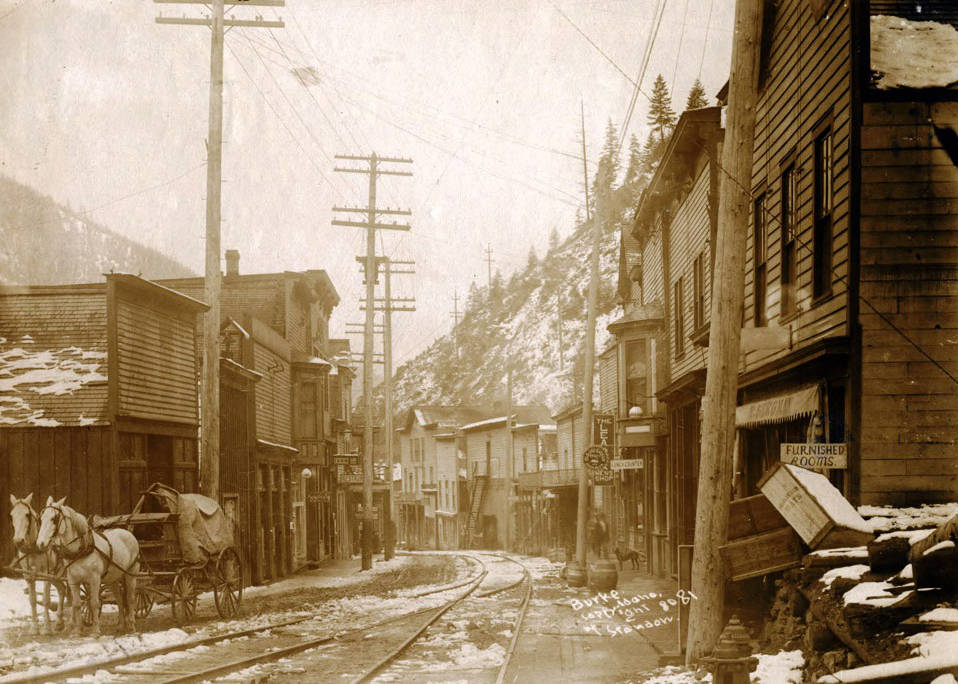 Railroad tracks running through center of town. Burke, Idaho.