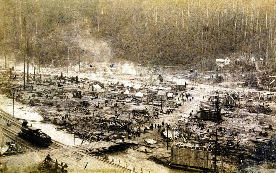 View of Wallace, Idaho 24 hours after devastated by fire.