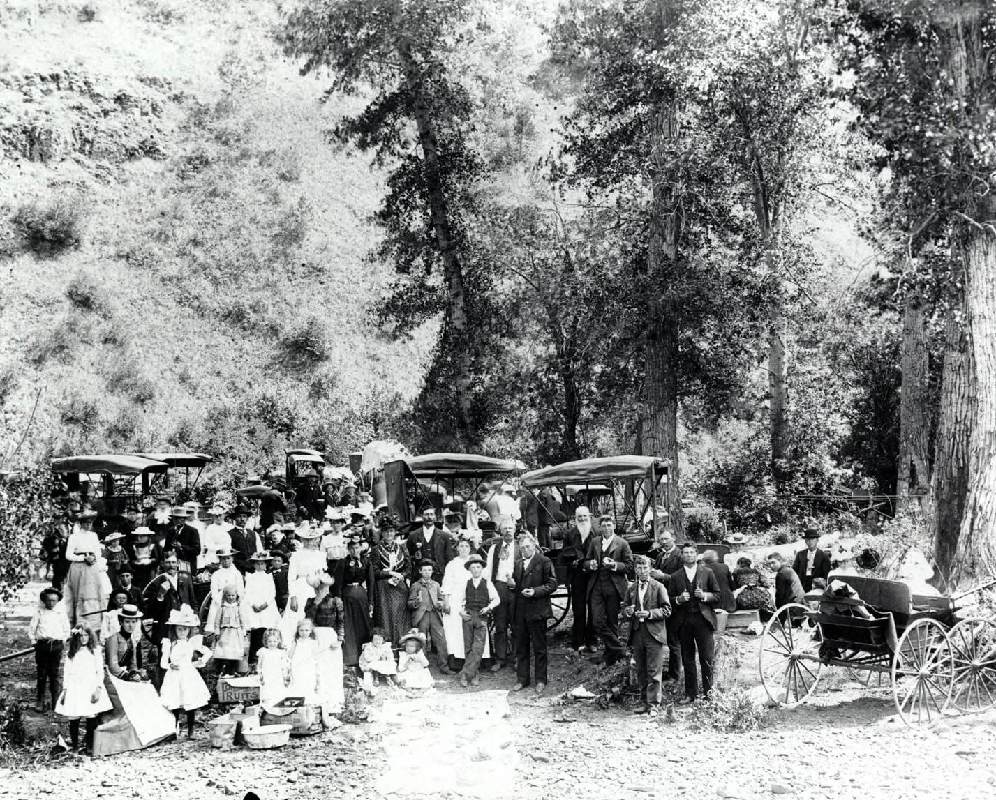 Group gathered for baptizing in Lawyer's Canyon.